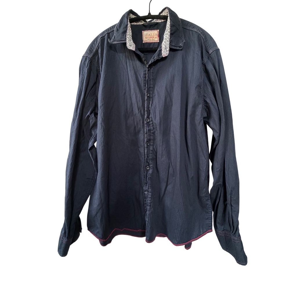Vintage Italia c.1958 Reserved Stock Navy Blue‎ Striped Button Down Shirt XL